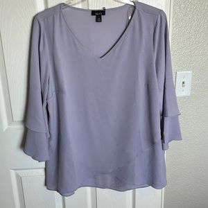 Alyx XXL lilac lavender blouse Double bell sleeves V neck wrap like hemline